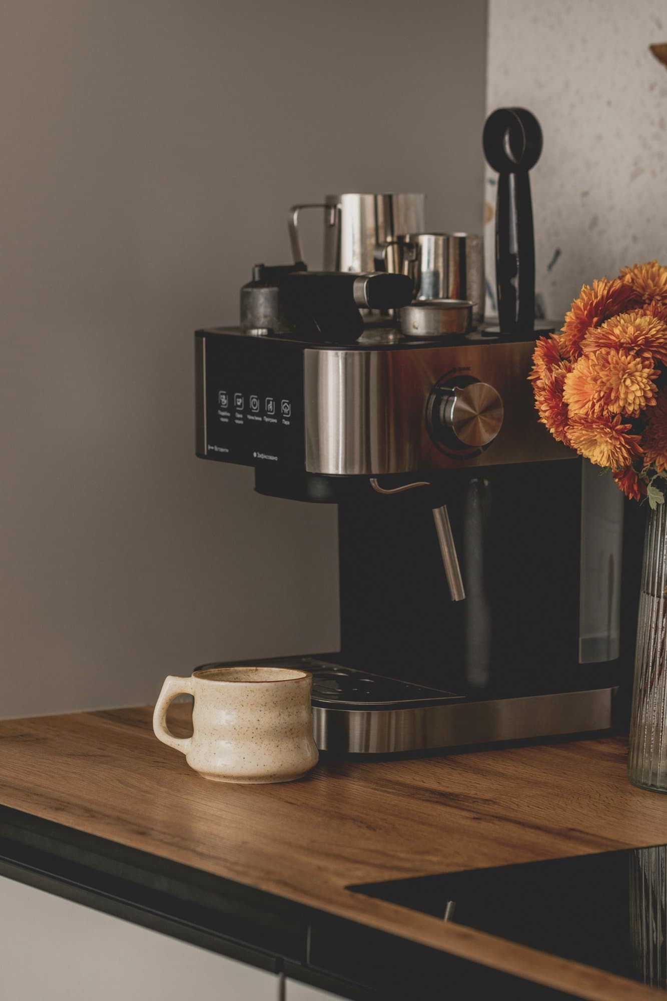 Espresso machine and appliances in a corporate hire kitchen